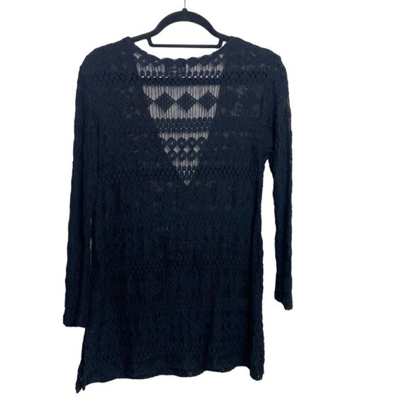 J Valdi M Bathing suit coverup , black lace , sheer, deep V neck side slits - Picture 2 of 3